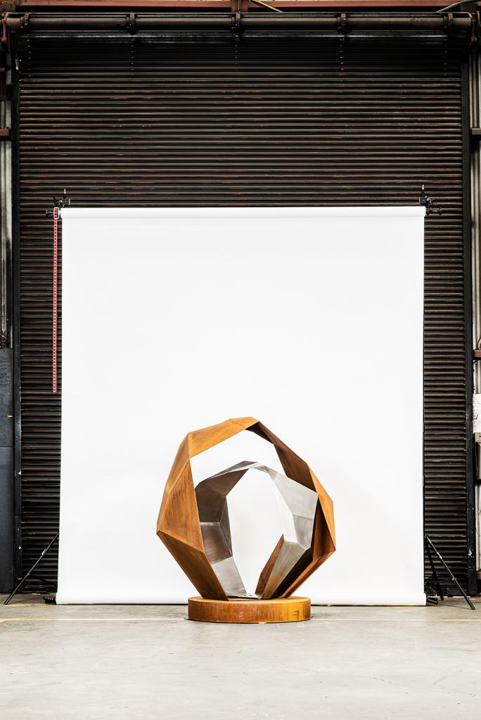 Corten Steel and Stainless Steel Twin Sphere Sculpture