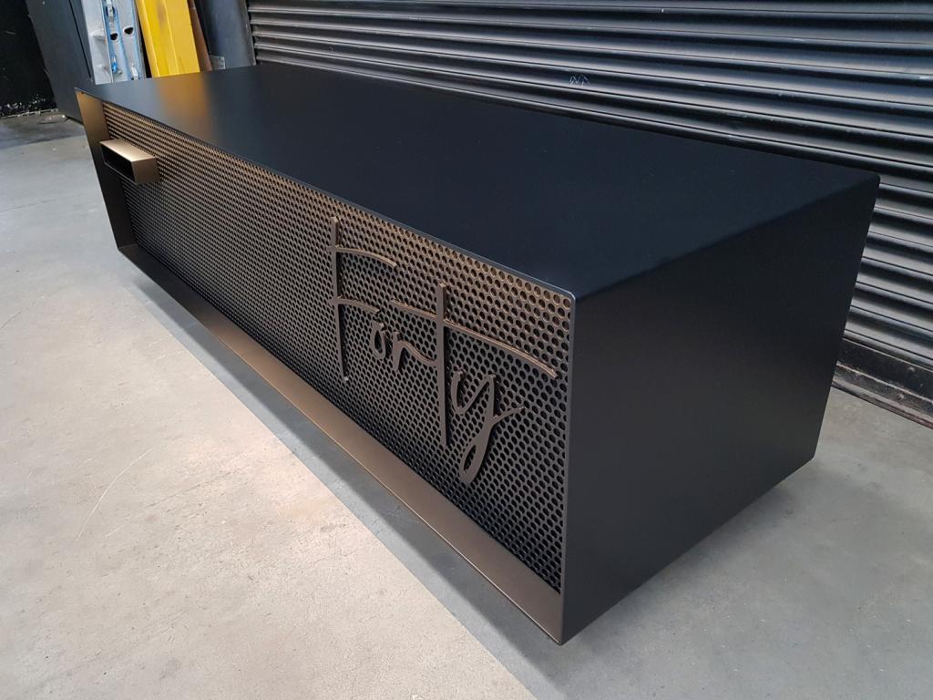Custom made personalised Letterbox with lighting and laser cut lettering of street and house number by Lump Studio; personalised letterbox
