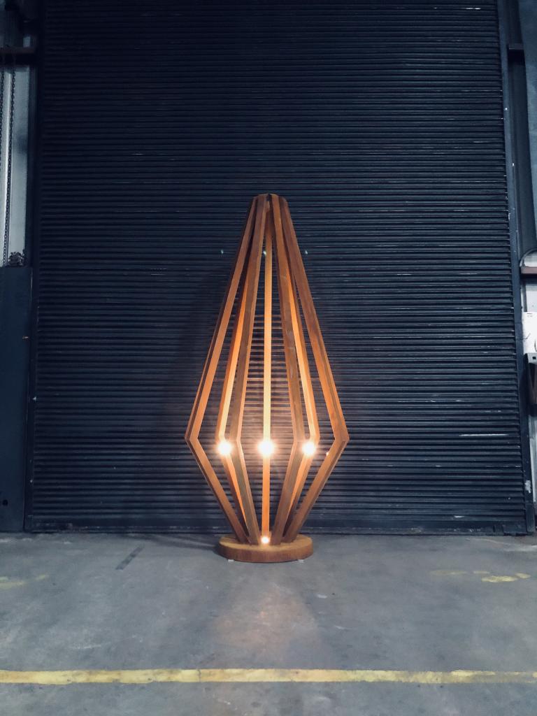 Gem Shaped Corten Steel Sculpture with internal lighting by Lump Studio