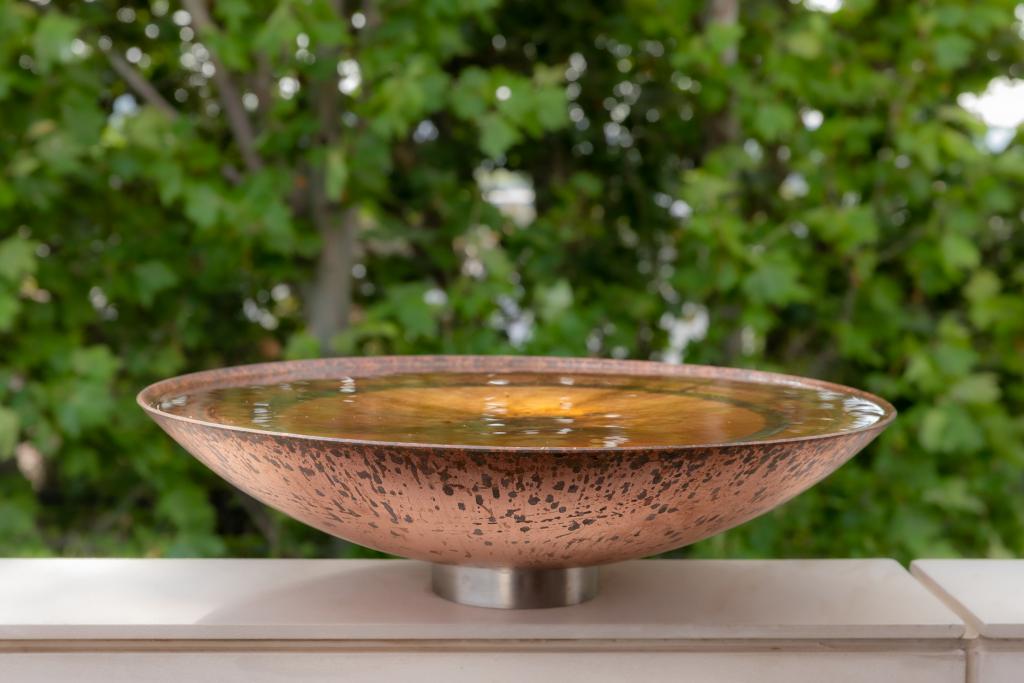 Copper bowl; copper dish; bird bath; water feature; large copper dish; large copper bowl;