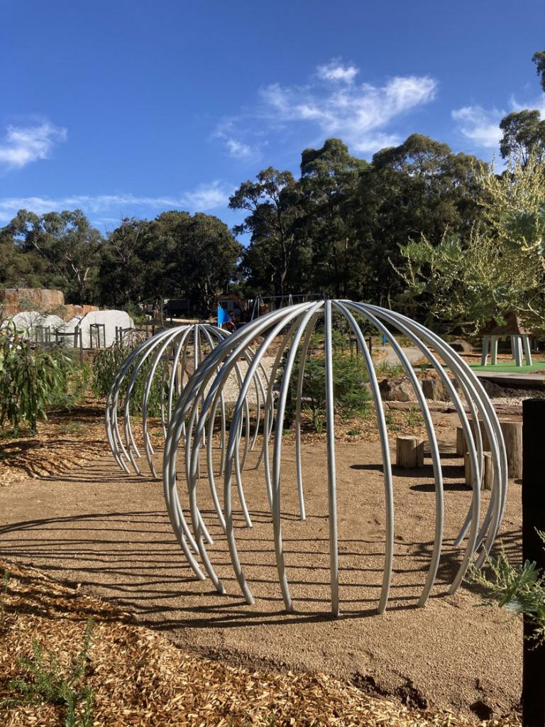 Jells Park Play Ground; New Play space with interactive artworks designed by FFLA and Emma Jennings fabricated by Lump Sculpture Studio;