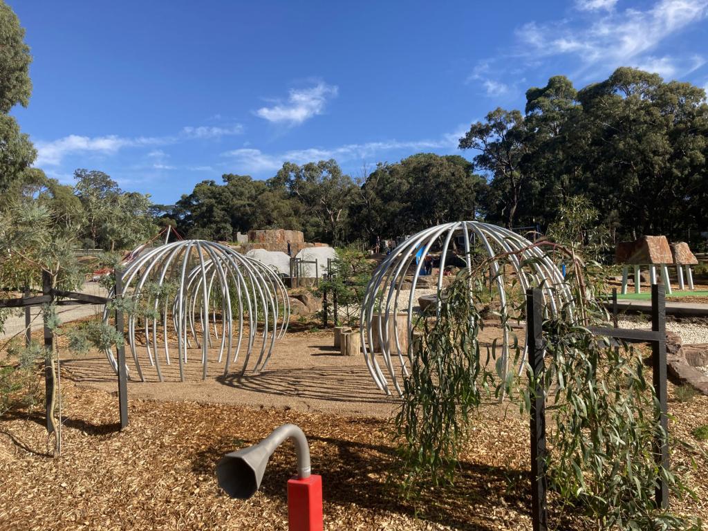 Jells Park Play Ground; New Play space with interactive artworks designed by FFLA and Emma Jennings fabricated by Lump Sculpture Studio;