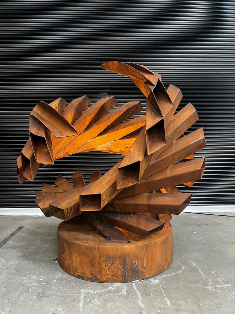Corten Steel Sculpture of a Nest; Sculpture of a nest made from Rusted steel; Nest shaped sculpture;