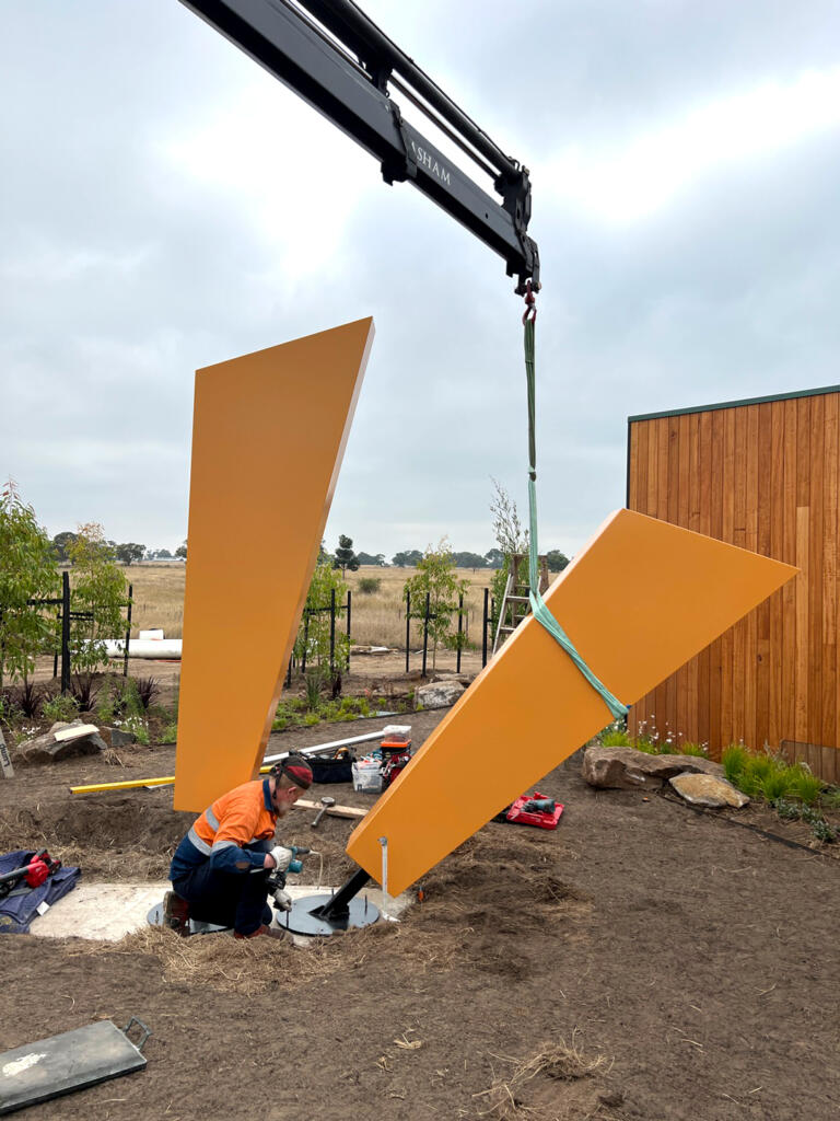Large modern sculpture made by Lump Sculpture Studio for Woodsong Residential development in Mickleham